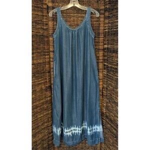 Chico's Tie Dye Chambray Denim Maxi Long Tank Dress Women's 00 2 Boho Festival